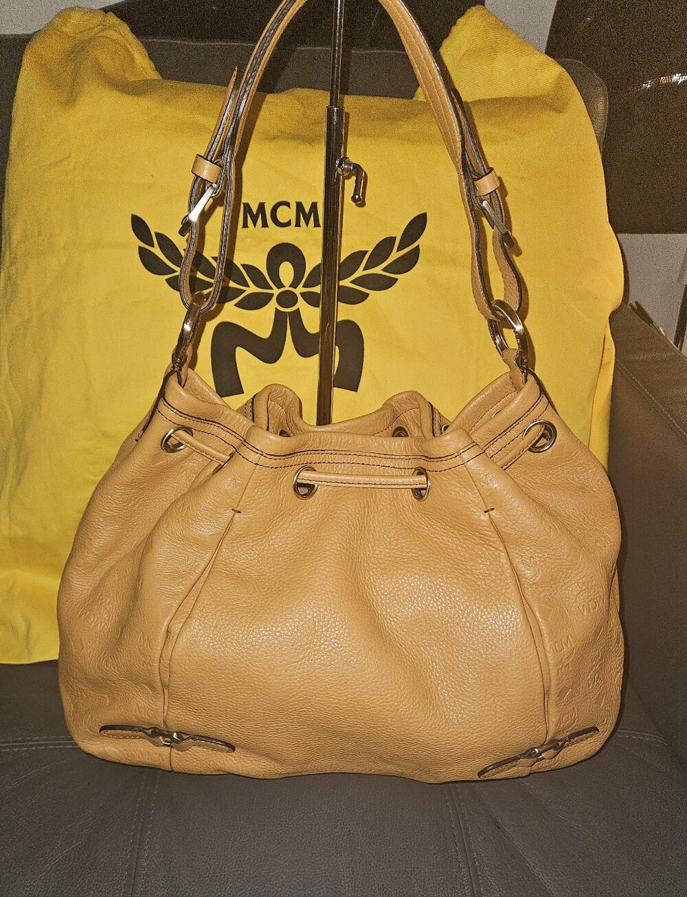 MCM Tan Leather Drawstring Shoulder Bag - Picture 9 of 9